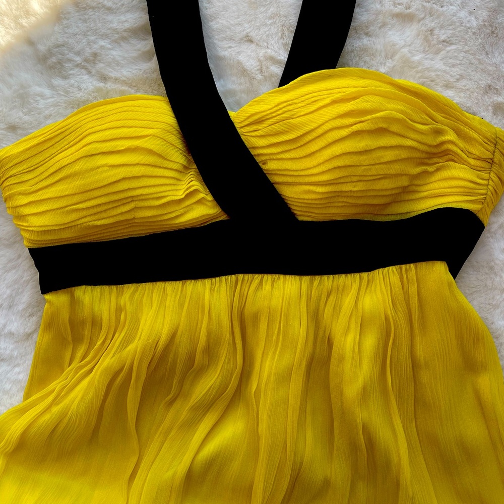 BCBG strapless yellow maxi dress with black detailing size 2